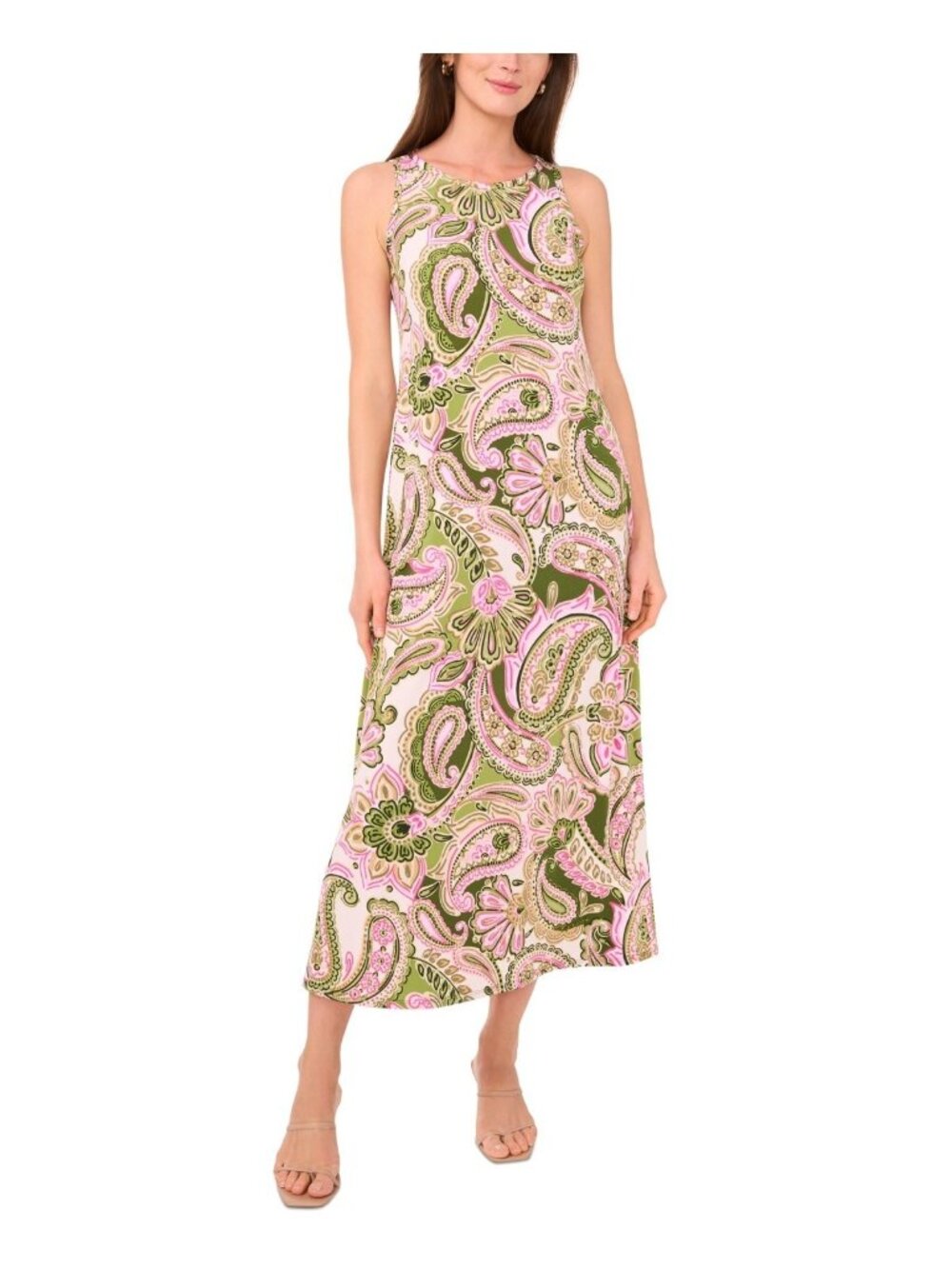 MSK Women's Paisley-Print Sleeveless Polyester Light Maxi Dress Green Size M $69